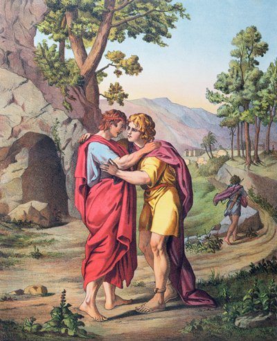 La separazione di Davide e Gionata, illustrazione da un catechismo, c.1860 da Etienne Antoine Eugene Ronjat